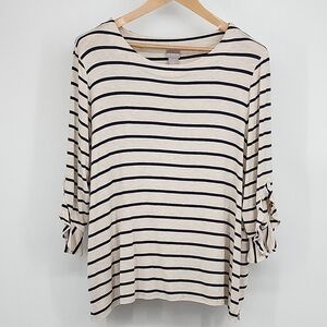 Chico's Touch of Cool Striped Statement Sleeve Top Boat Neck Jersey Knit 4 XXL
